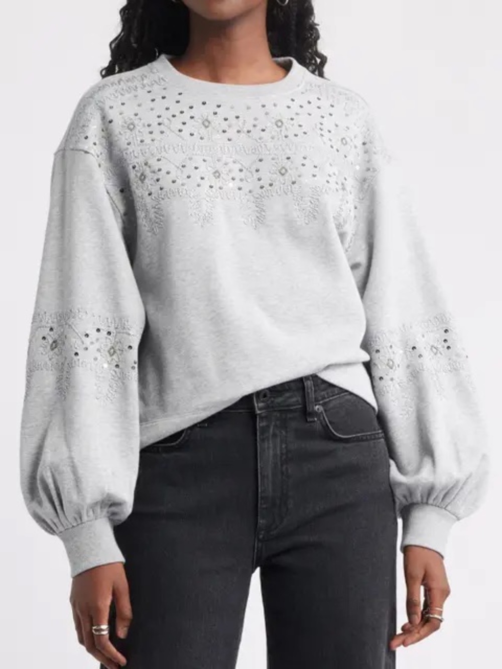 Treasure & Bond Light Gray Embellished Crewneck Sweater